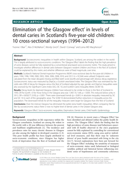 Elimination of Łthe Glasgow Effectł in Levels of Dental Caries in Scotlandłs Five-Year-Old Children: 10 Cross-Sectional Surve