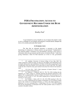 Foia Frustration: Access to Government Records Under the Bush Administration