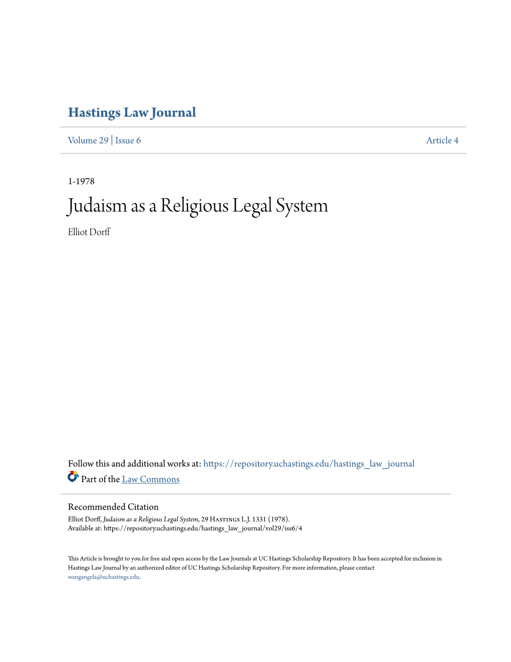 Judaism As a Religious Legal System Elliot Dorff