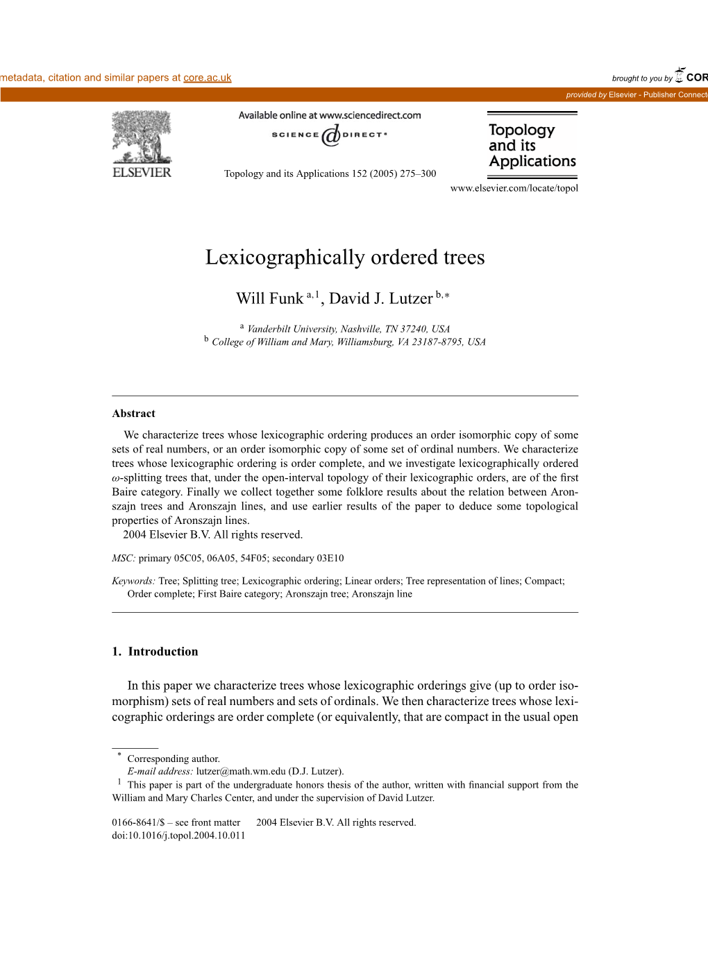 Lexicographically Ordered Trees