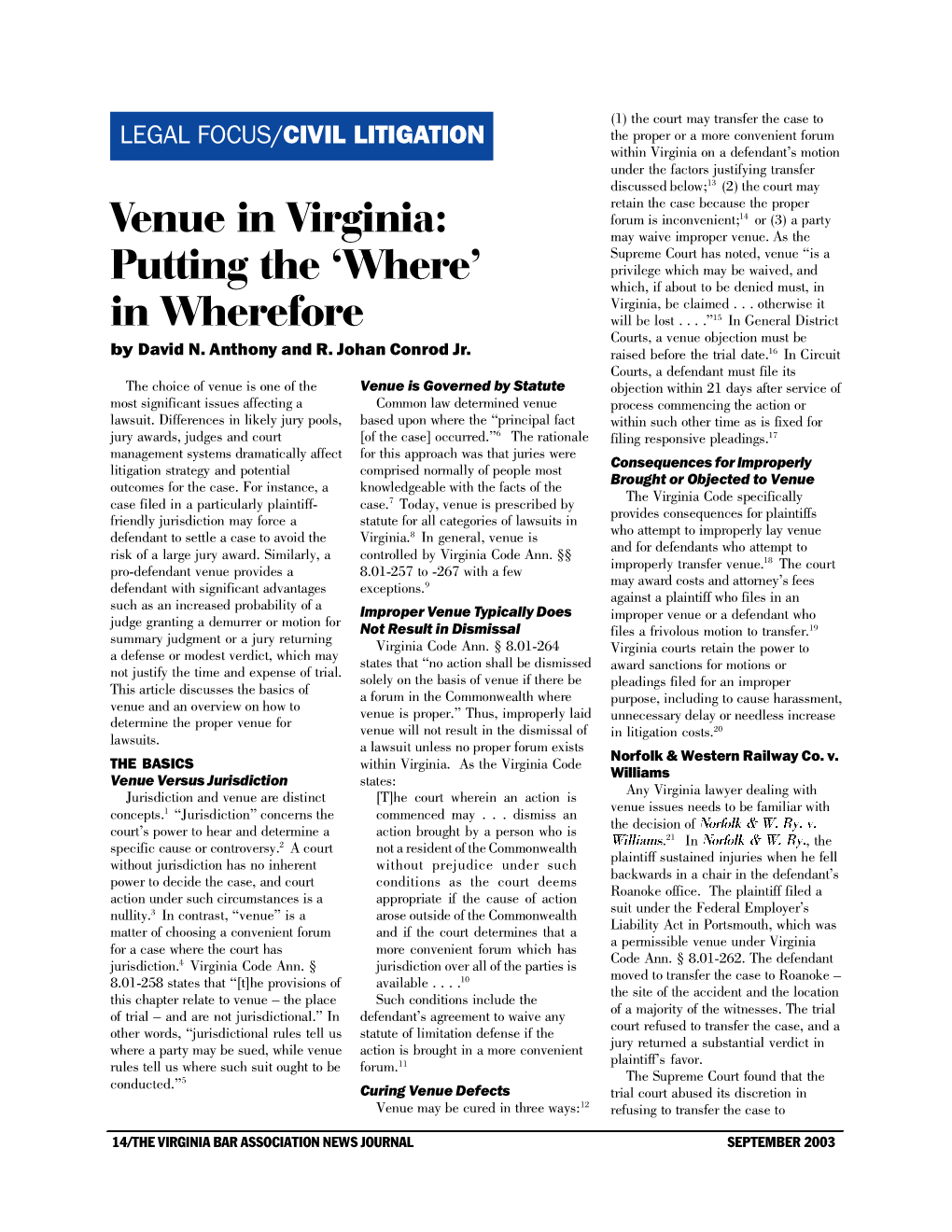 Venue in Virginia: Putting the 'Where' in Wherefore