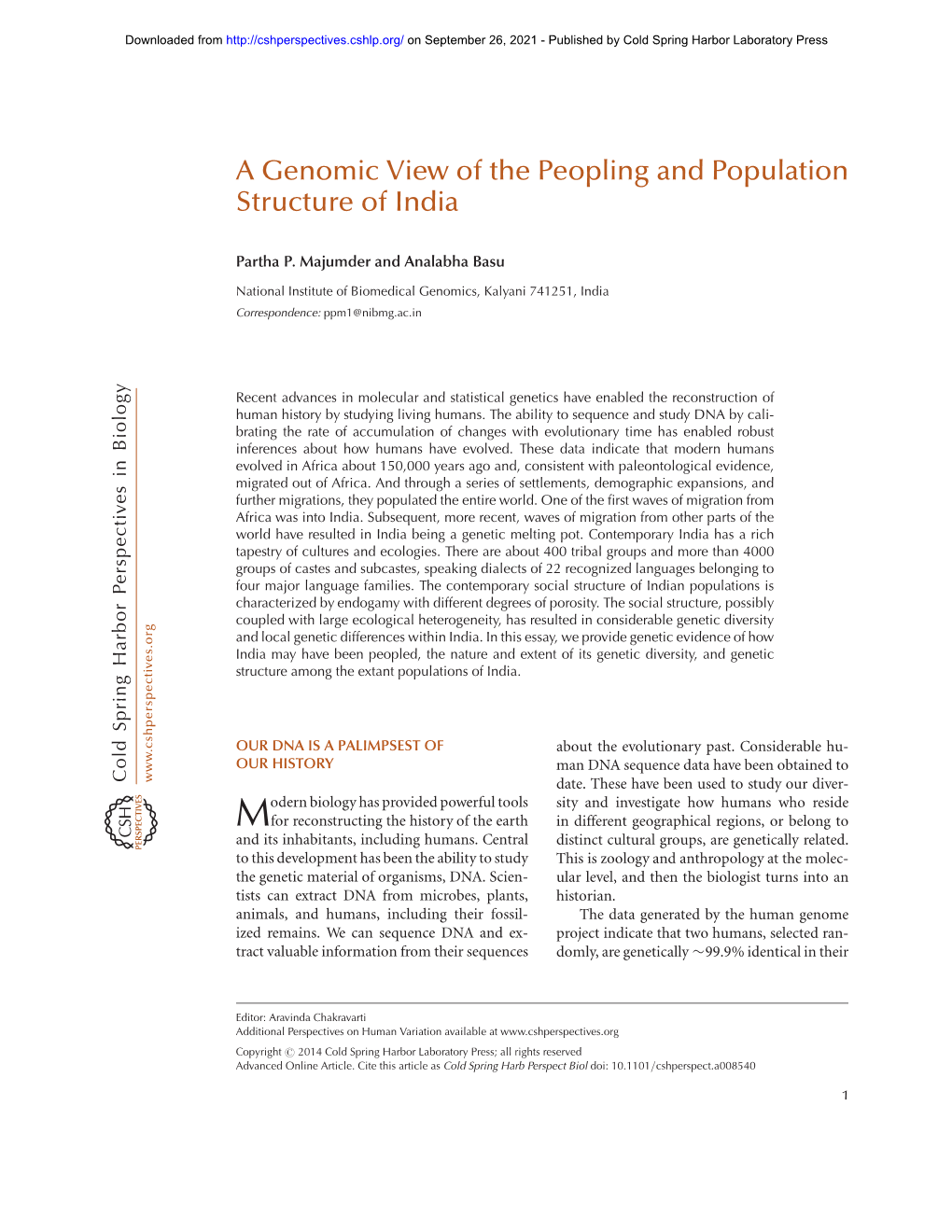 A Genomic View of the Peopling and Population Structure of India