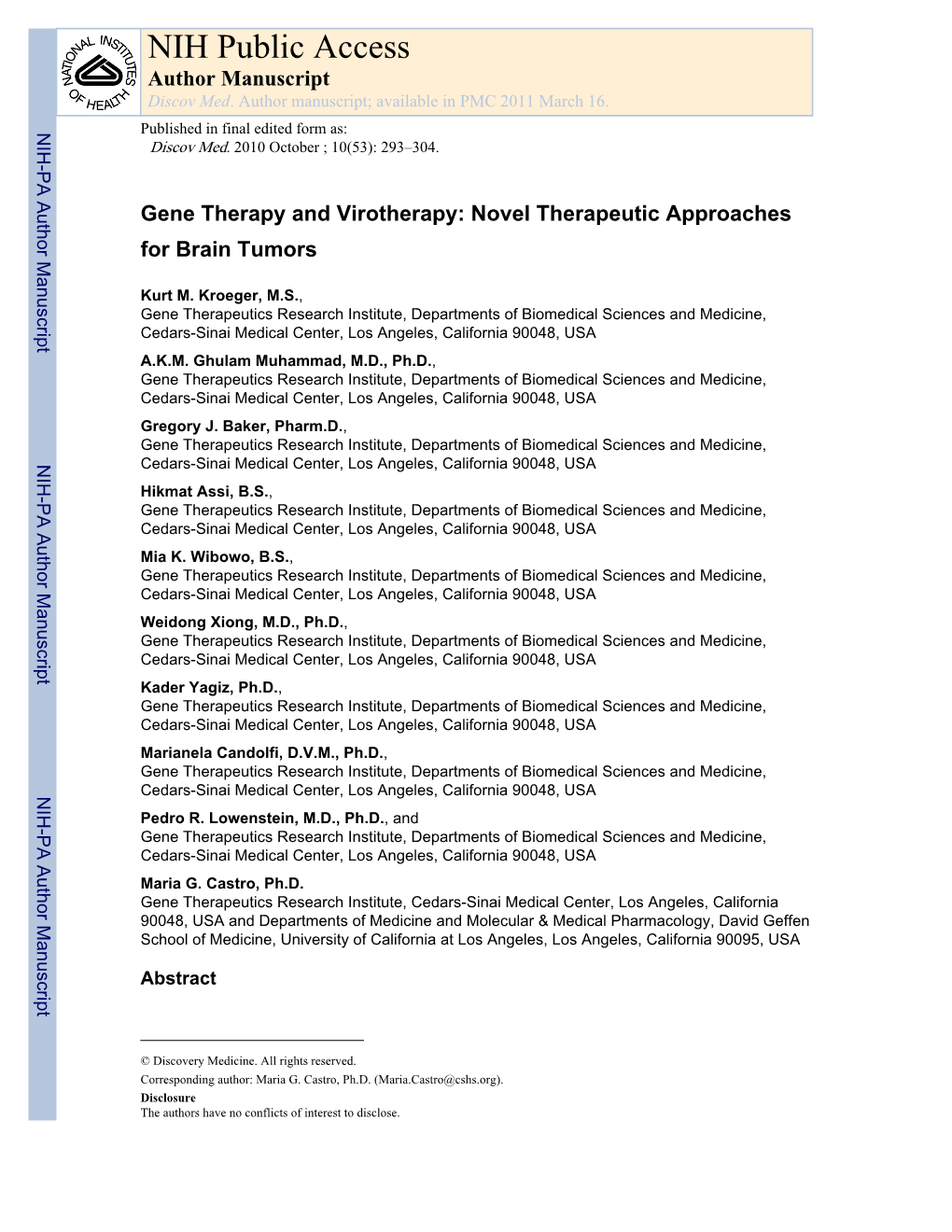 NIH Public Access Author Manuscript Discov Med