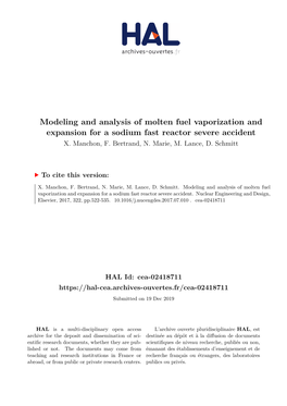 Modeling and Analysis of Molten Fuel Vaporization and Expansion for a Sodium Fast Reactor Severe Accident X