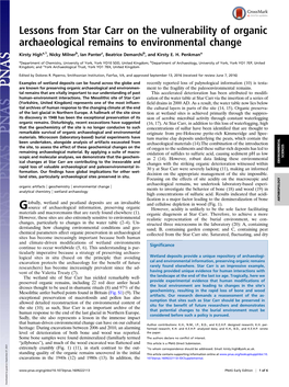 Lessons from Star Carr on the Vulnerability of Organic Archaeological Remains to Environmental Change