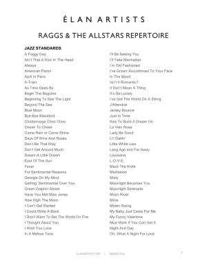 Raggs & the Allstars Repertoire