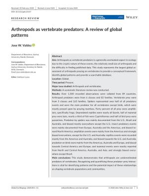 Arthropods As Vertebrate Predators: a Review of Global Patterns
