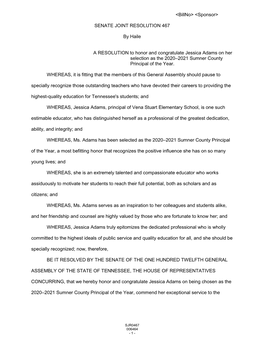 SENATE JOINT RESOLUTION 467 by Haile a RESOLUTION to Honor