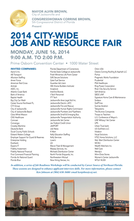 2014 City-Wide Job and Resource Fair Monday, June 16, 2014 9:00 A.M