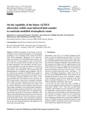 On the Capability of the Future ALTIUS Ultraviolet–Visible–Near-Infrared Limb Sounder to Constrain Modelled Stratospheric Ozone