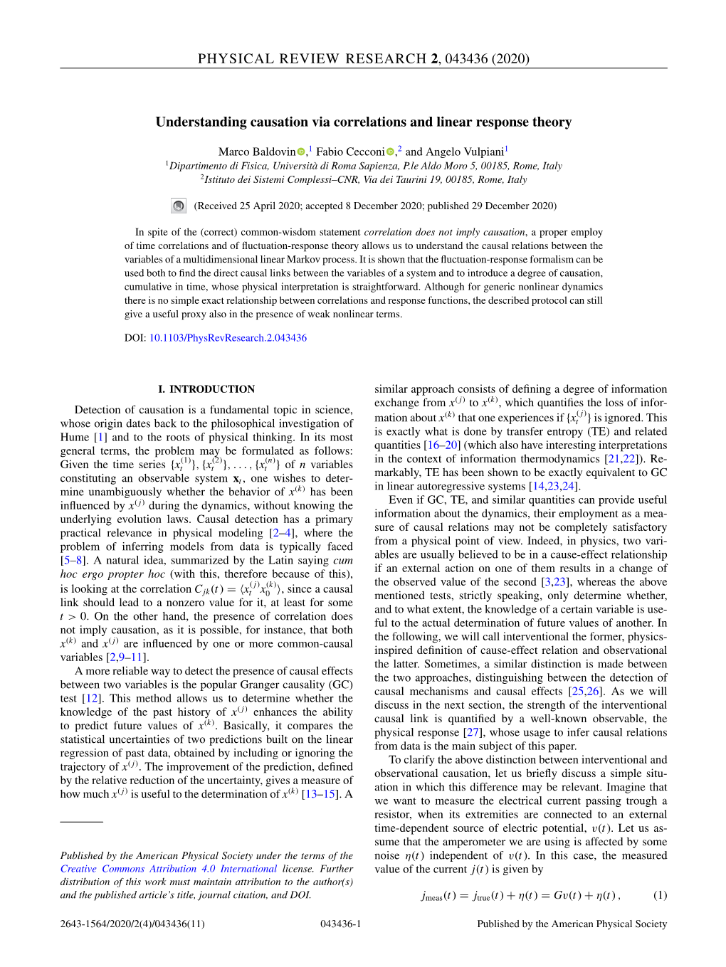 Understanding Causation Via Correlations and Linear Response Theory