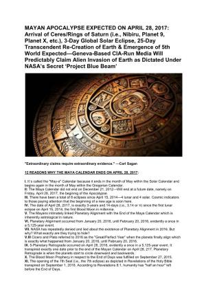 MAYAN APOCALYPSE EXPECTED on APRIL 28, 2017: Arrival Of