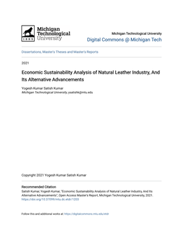 Economic Sustainability Analysis of Natural Leather Industry, and Its Alternative Advancements