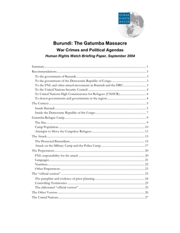 Burundi: the Gatumba Massacre – War Crimes and Political Agendas