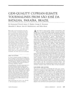 Gem-Quality Cuprian-Elbaite Tourmalines from São José Da