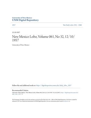 New Mexico Lobo, Volume 061, No 32, 12/10/1957." 61, 32 (1957)