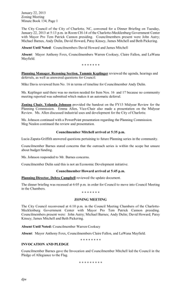 January 22, 2013 Zoning Meeting Minute Book 134, Page 1 Djw The