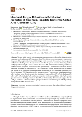 Structural, Fatigue Behavior, and Mechanical Properties of Zirconium Tungstate-Reinforced Casted A356 Aluminum Alloy