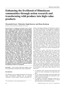 Enhancing the Livelihood of Himalayan Communities Through Action Research and Transforming Wild Produce Into High-Value Products