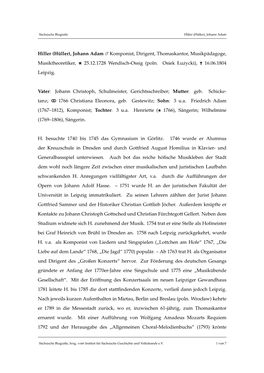 Hiller (Hüller), Johann Adam Komponist, Dirigent, Thomaskantor, Musikpädagoge, Musiktheoretiker, 25.12.1728 Wendisch-Ossig (Poln