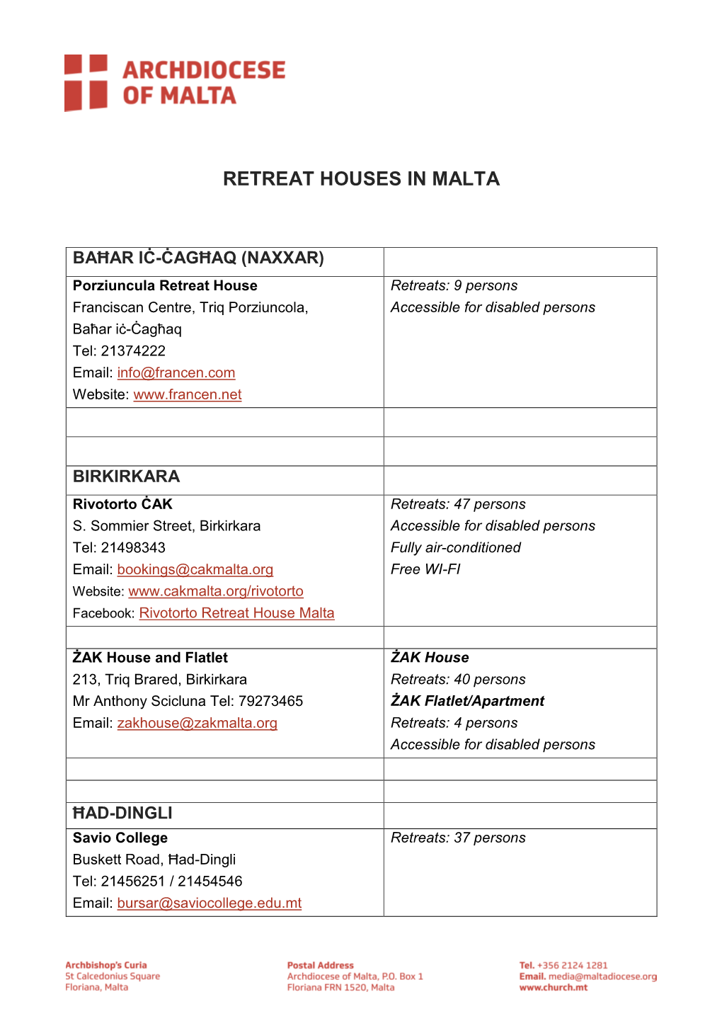 Retreat Houses in Malta