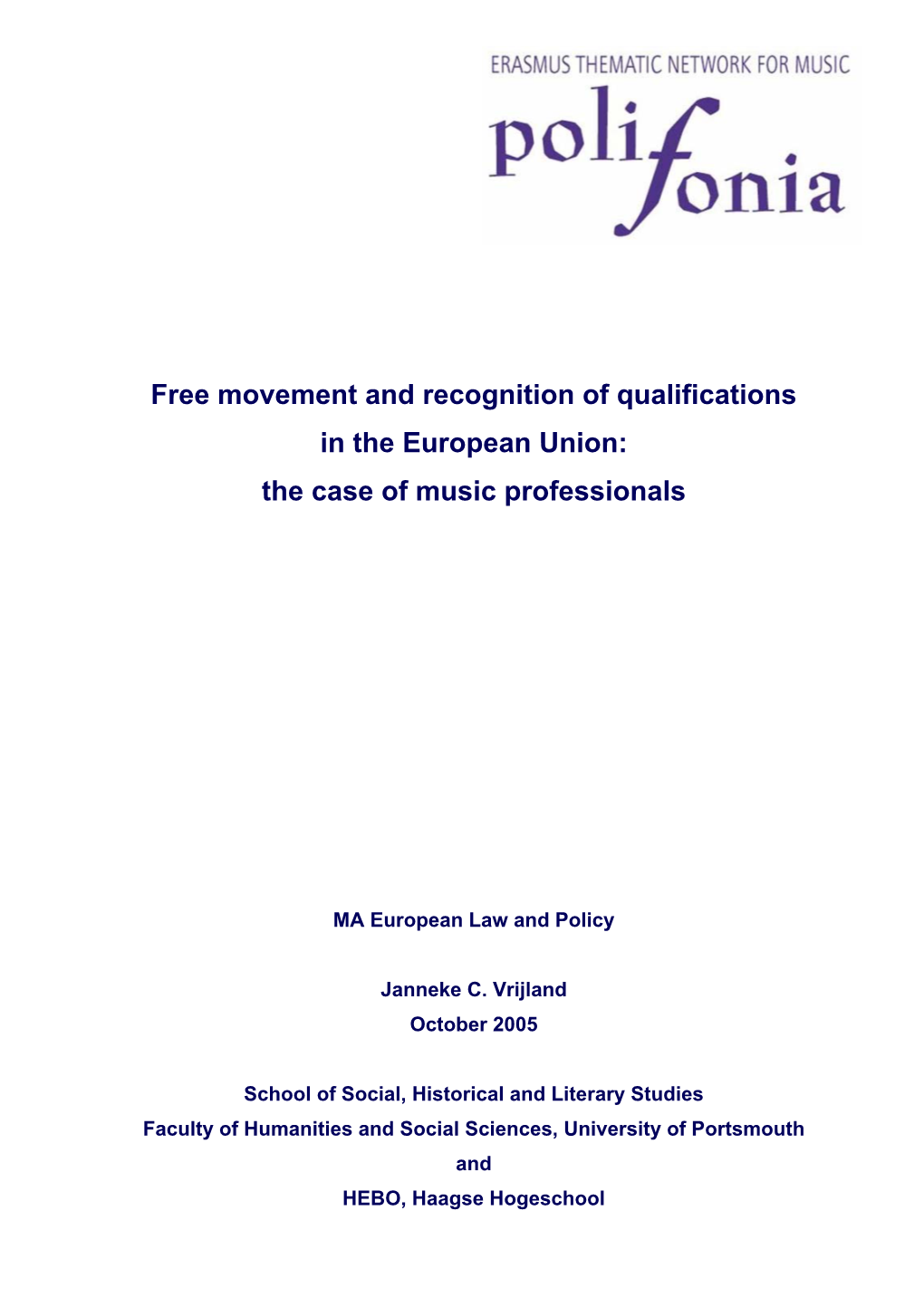Free Movement and Recognition of Qualifications in the European Union: the Case of Music Professionals