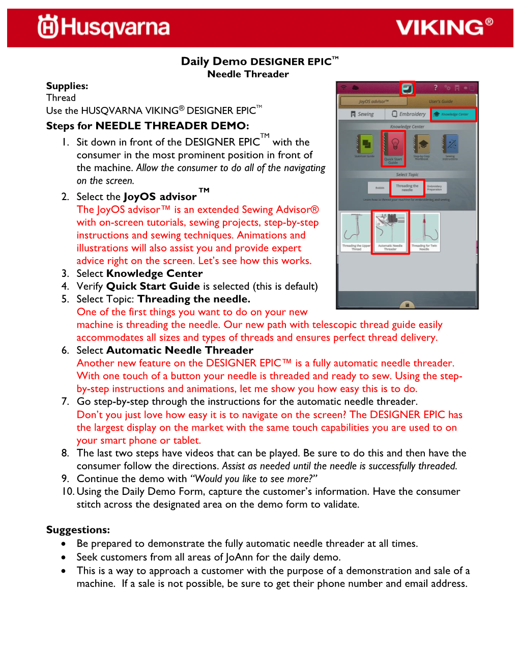 Steps for NEEDLE THREADER DEMO: TM 1