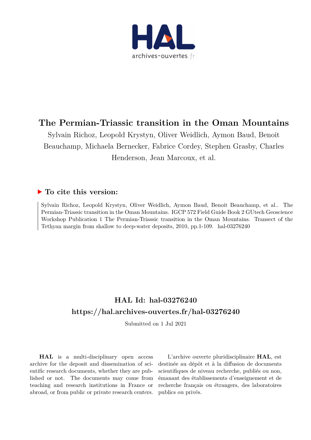 The Permian-Triassic Transition in the Oman Mountains