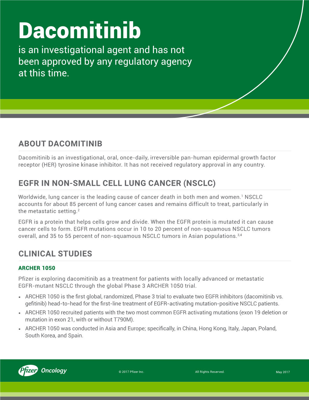 Dacomitinib Is an Investigational Agent and Has Not Been Approved by Any Regulatory Agency at This Time