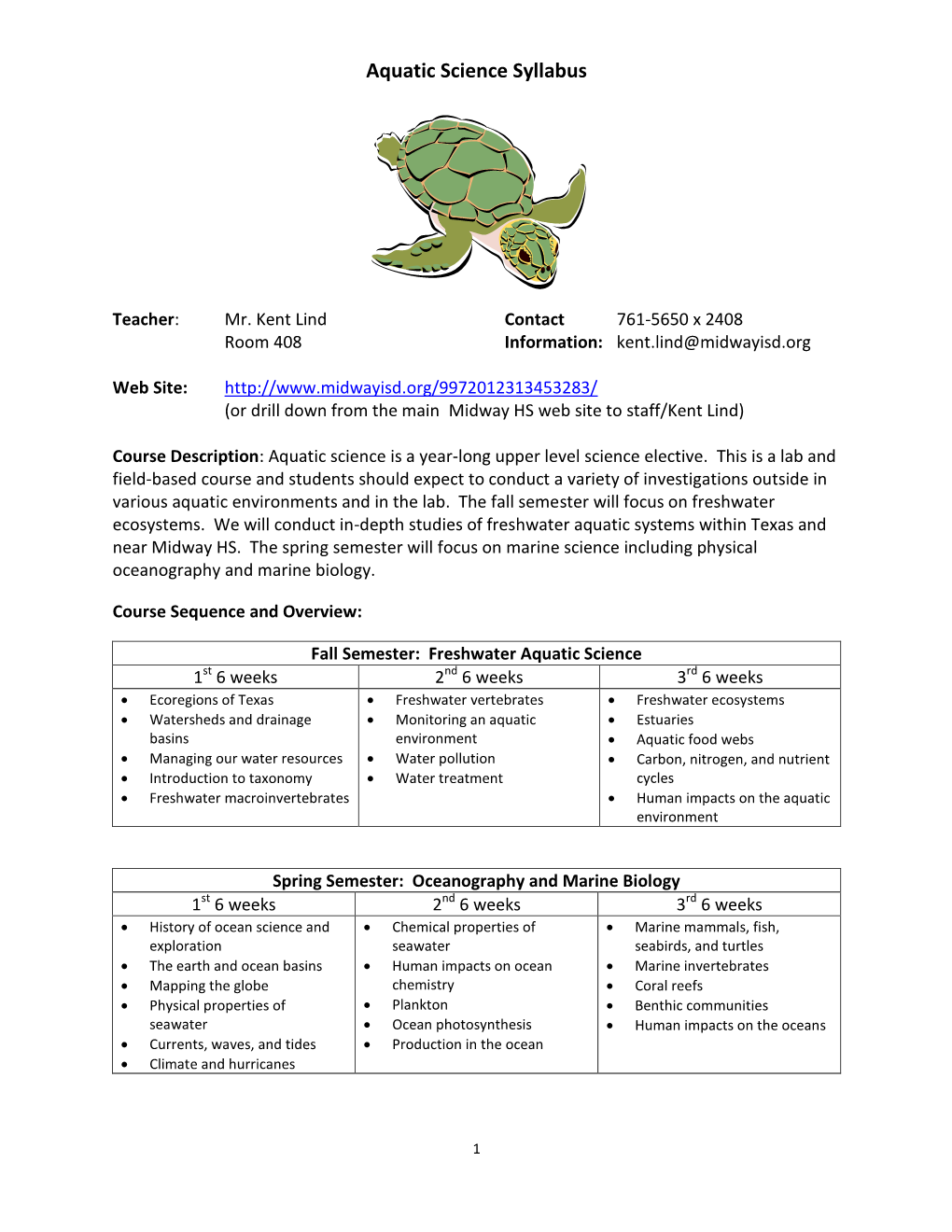 Aquatic Science Syllabus