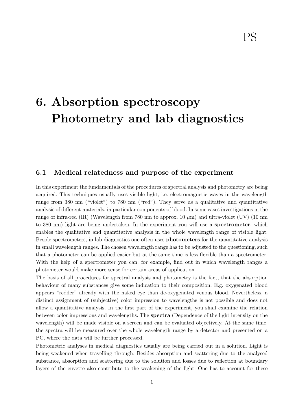 6. Absorption Spectroscopy Photometry and Lab Diagnostics PS