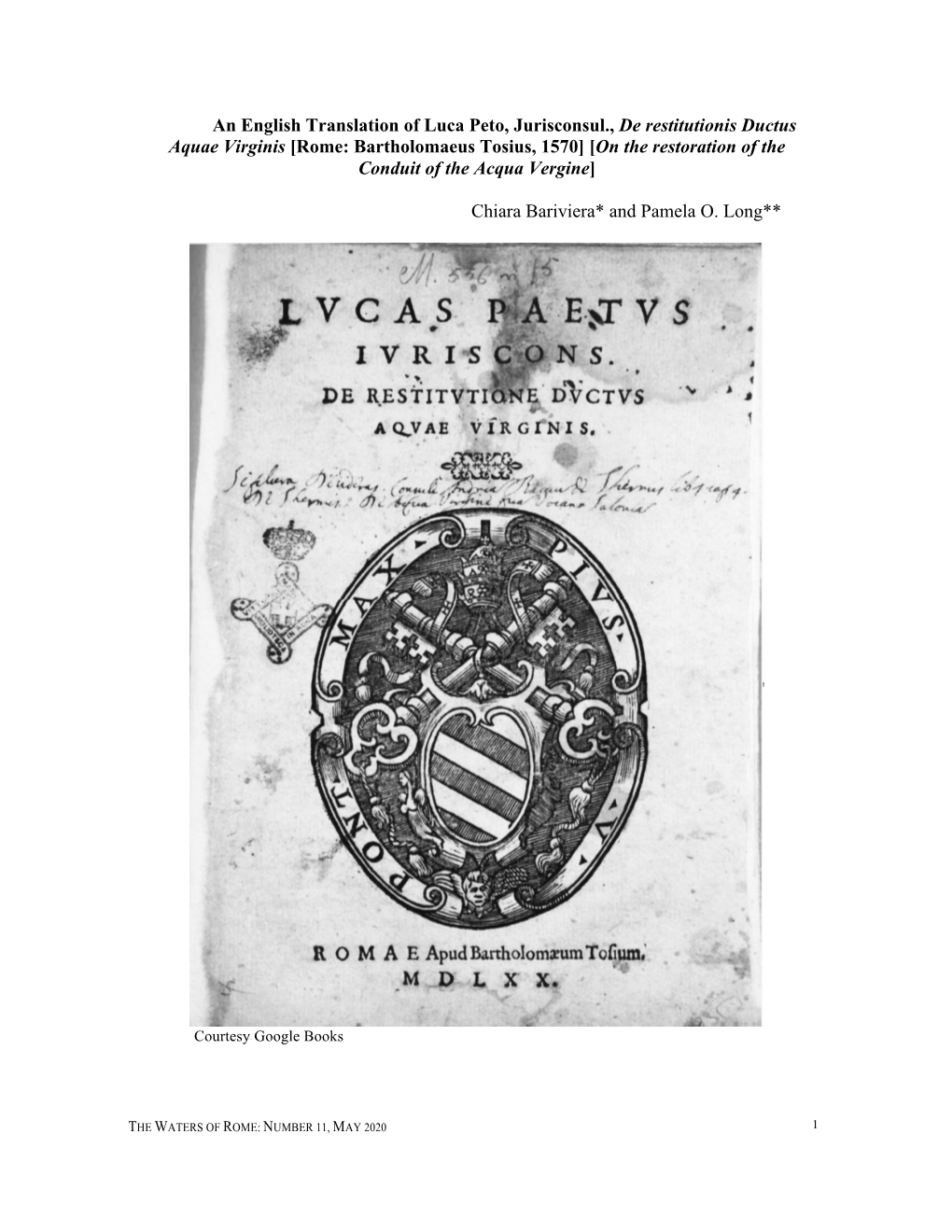 An English Translation of Luca Peto, Jurisconsul., De