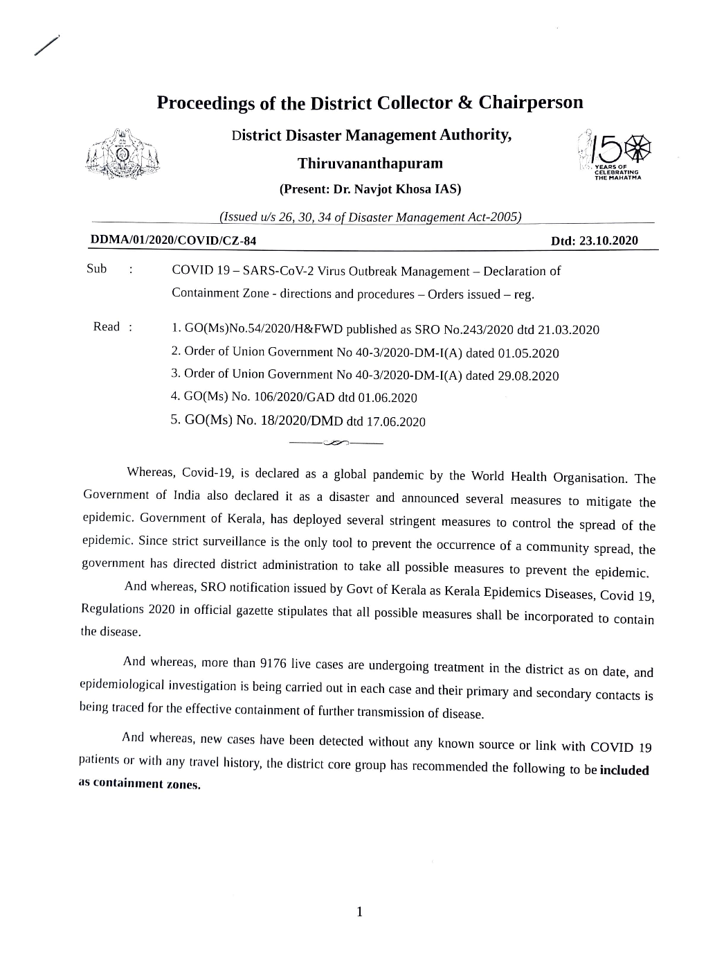 Proceedings of the District Collector& Chairperson
