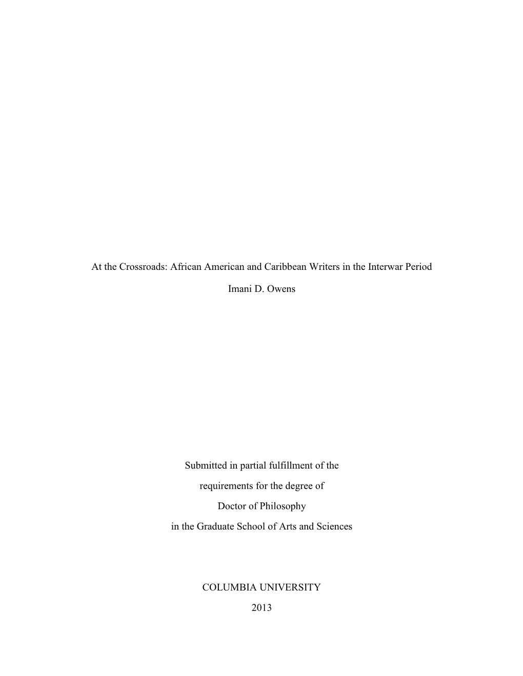 At the Crossroads: African American and Caribbean Writers in the Interwar Period