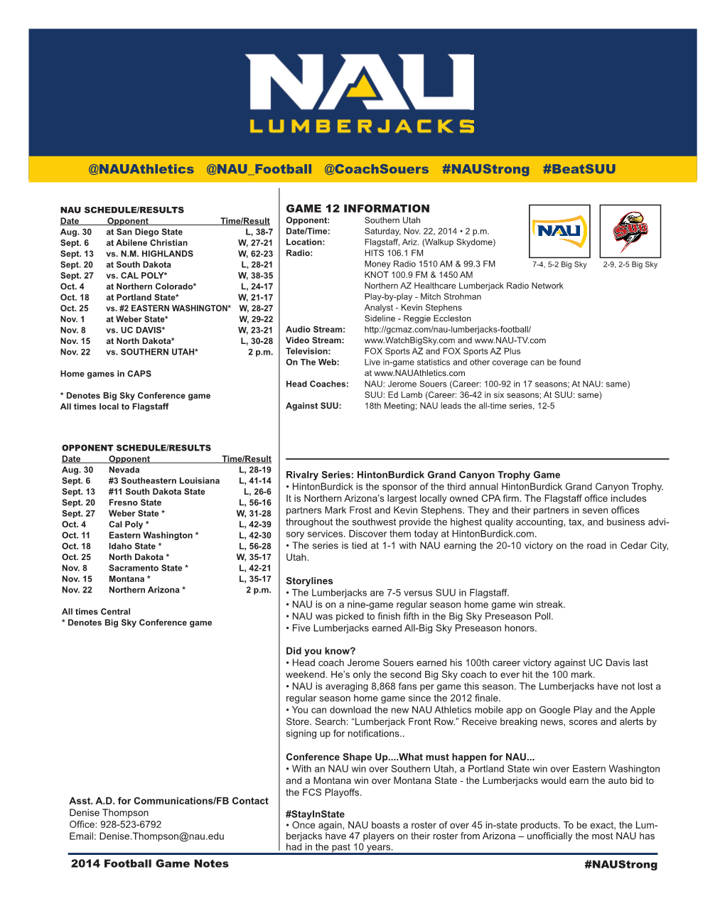 Game 12 SUU Game Notes.Indd