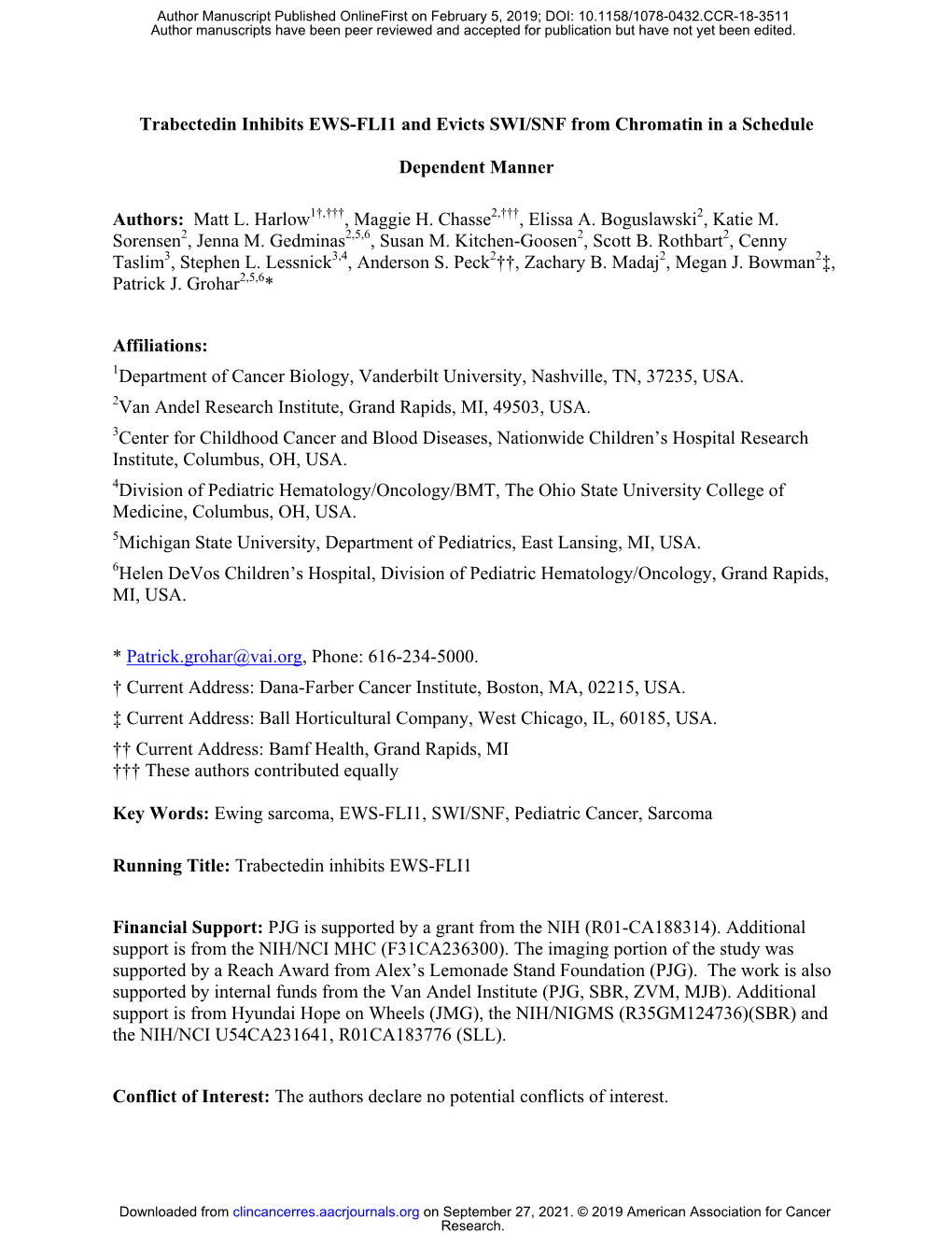 Trabectedin Inhibits EWS-FLI1 and Evicts SWI/SNF from Chromatin in a Schedule