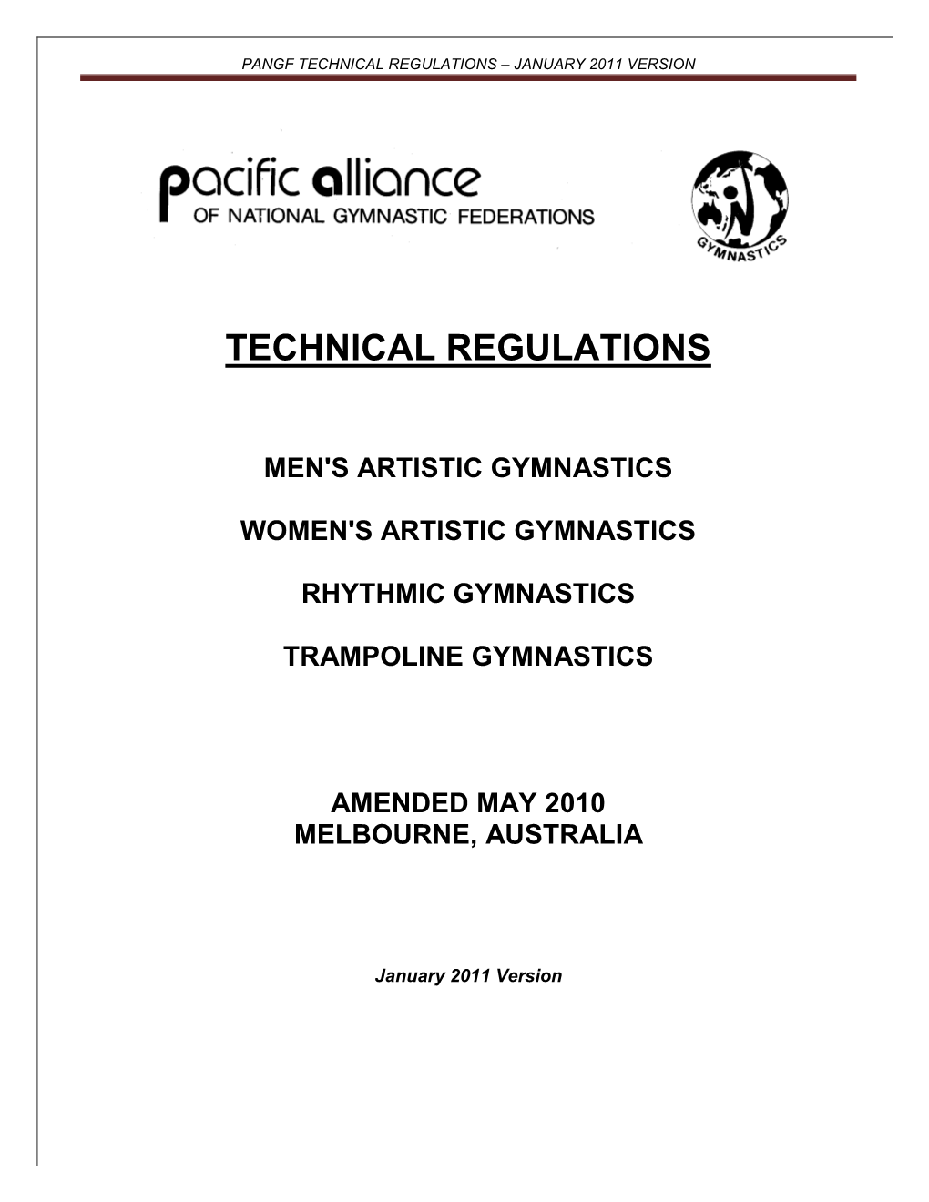 Pangf Technical Regulations – January 2011 Version