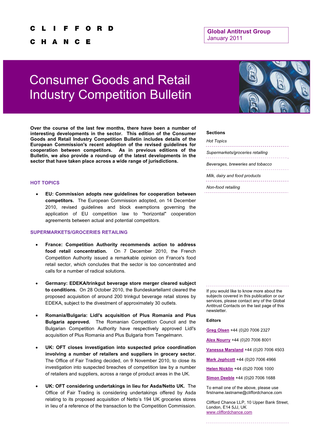 Consumer Goods and Retail Industry Competition Bulletin