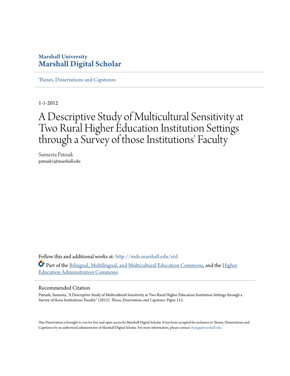 A Descriptive Study of Multicultural Sensitivity at Two Rural Higher