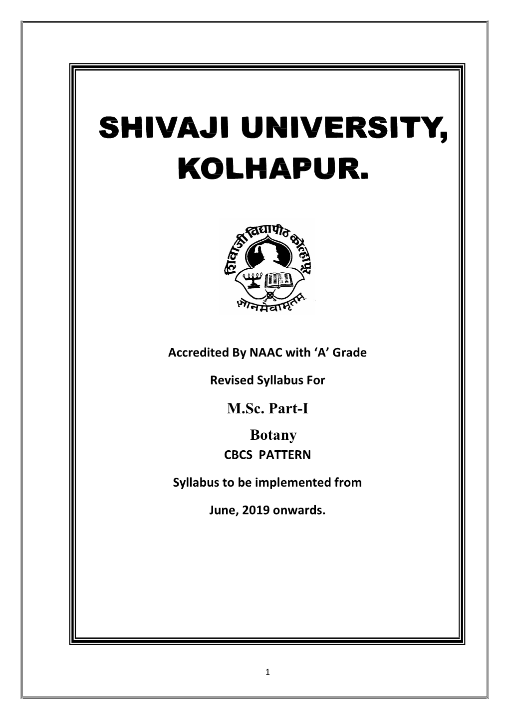 M.Sc. Part-I Botany CBCS PATTERN