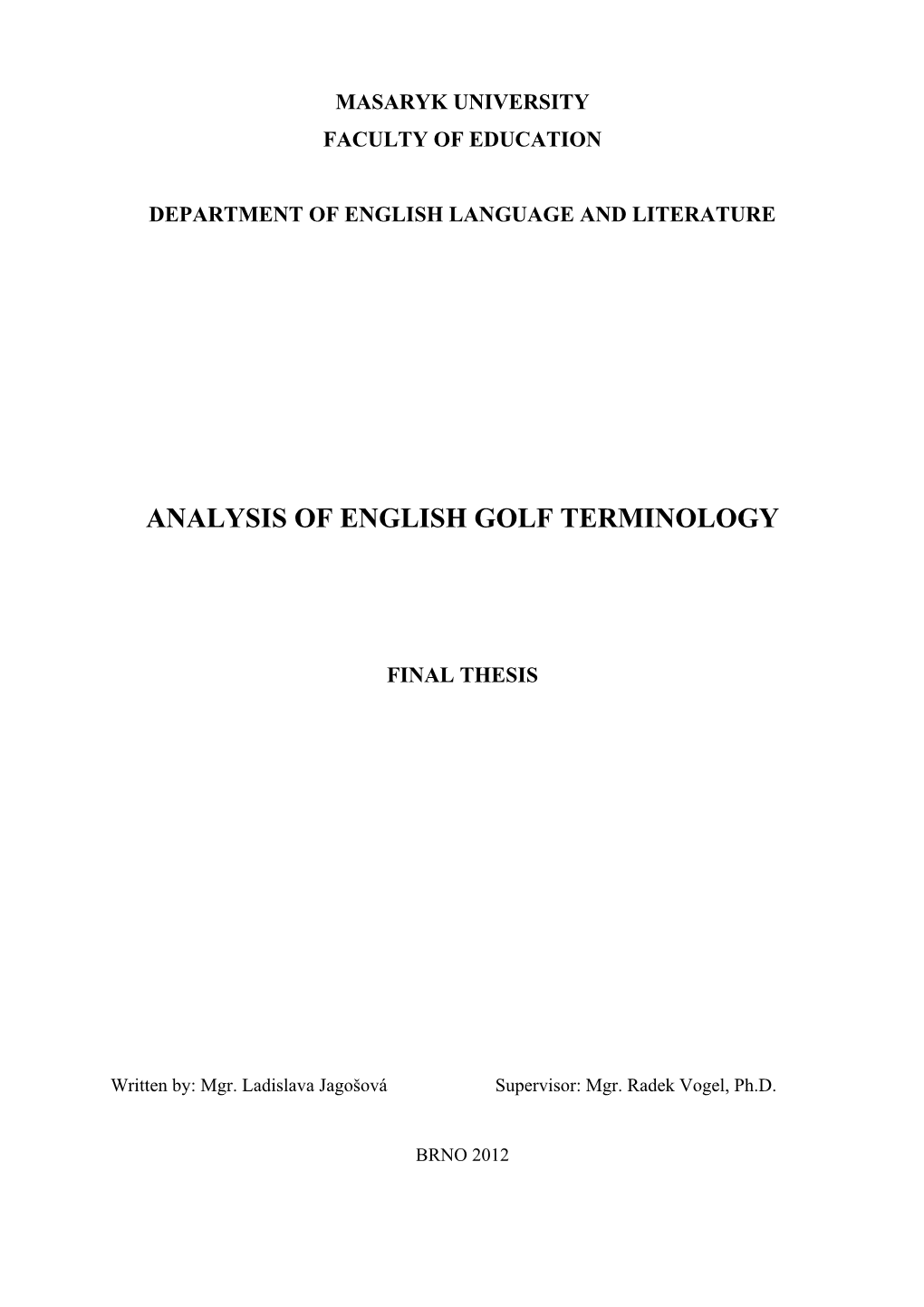 Analysis of English Golf Terminology