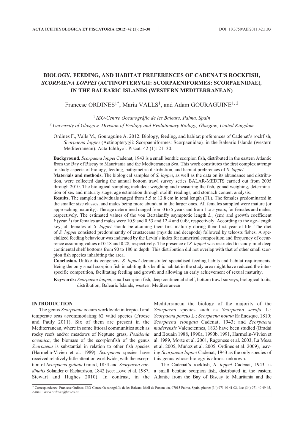 Biology, Feeding, and Habitat Preferences of Cadenat's Rockfish