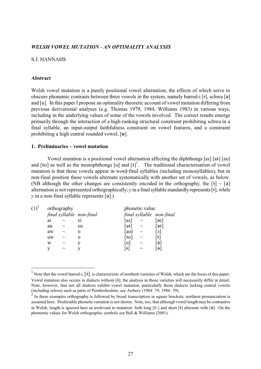 27 Welsh Vowel Mutation