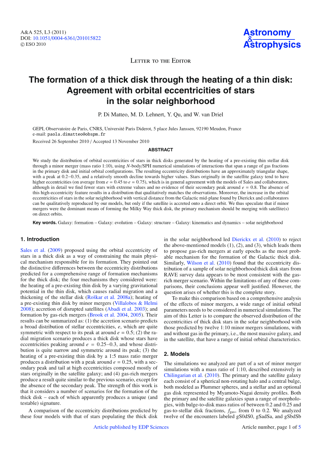 The Formation of a Thick Disk Through the Heating of a Thin Disk: Agreement with Orbital Eccentricities of Stars in the Solar Neighborhood