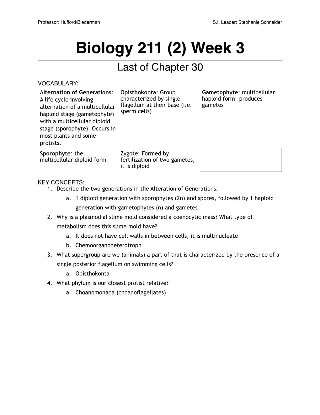 Biol 211 (2) Chapter 30/31