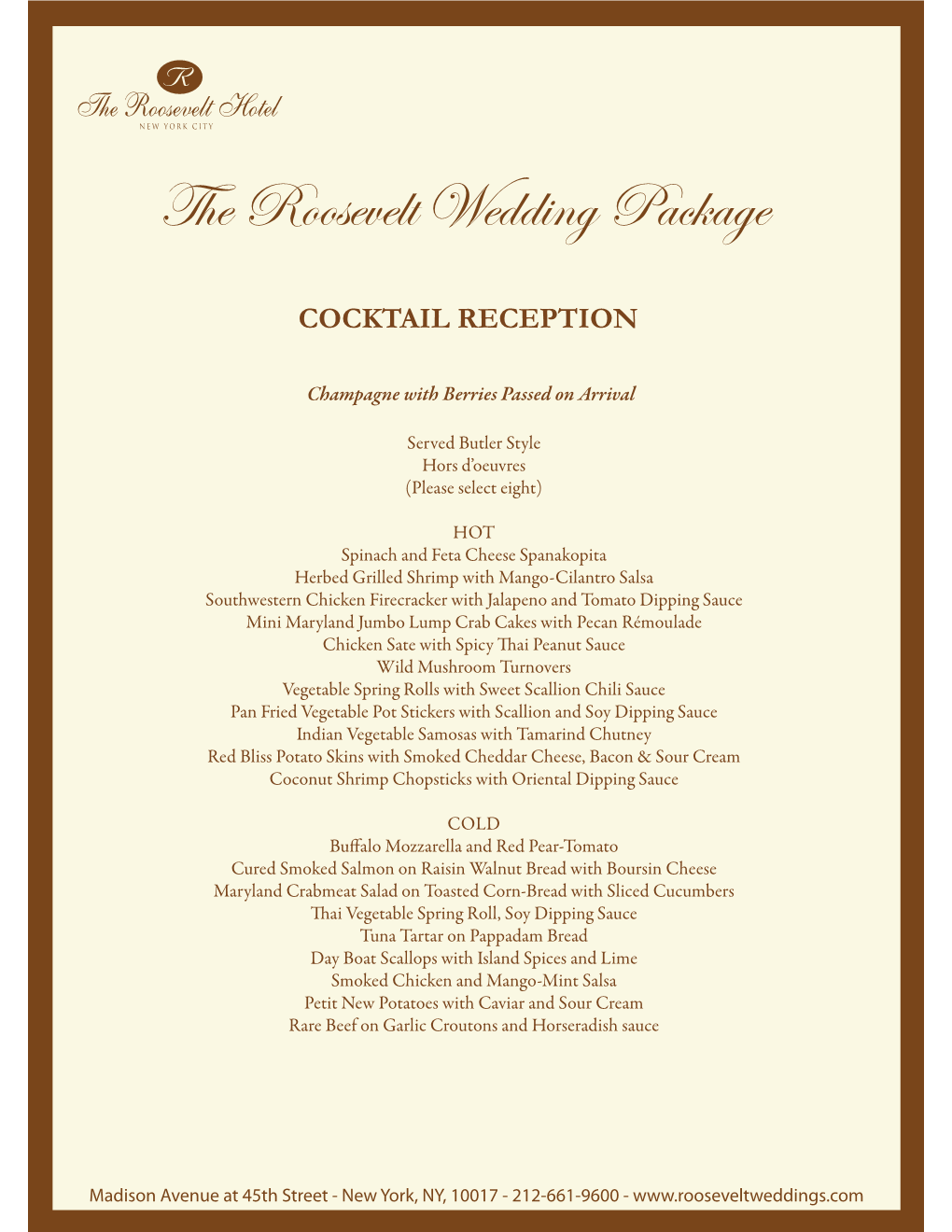 The Roosevelt Wedding Package