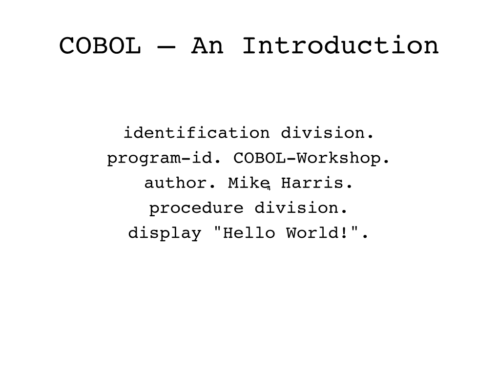 COBOL – an Introduction