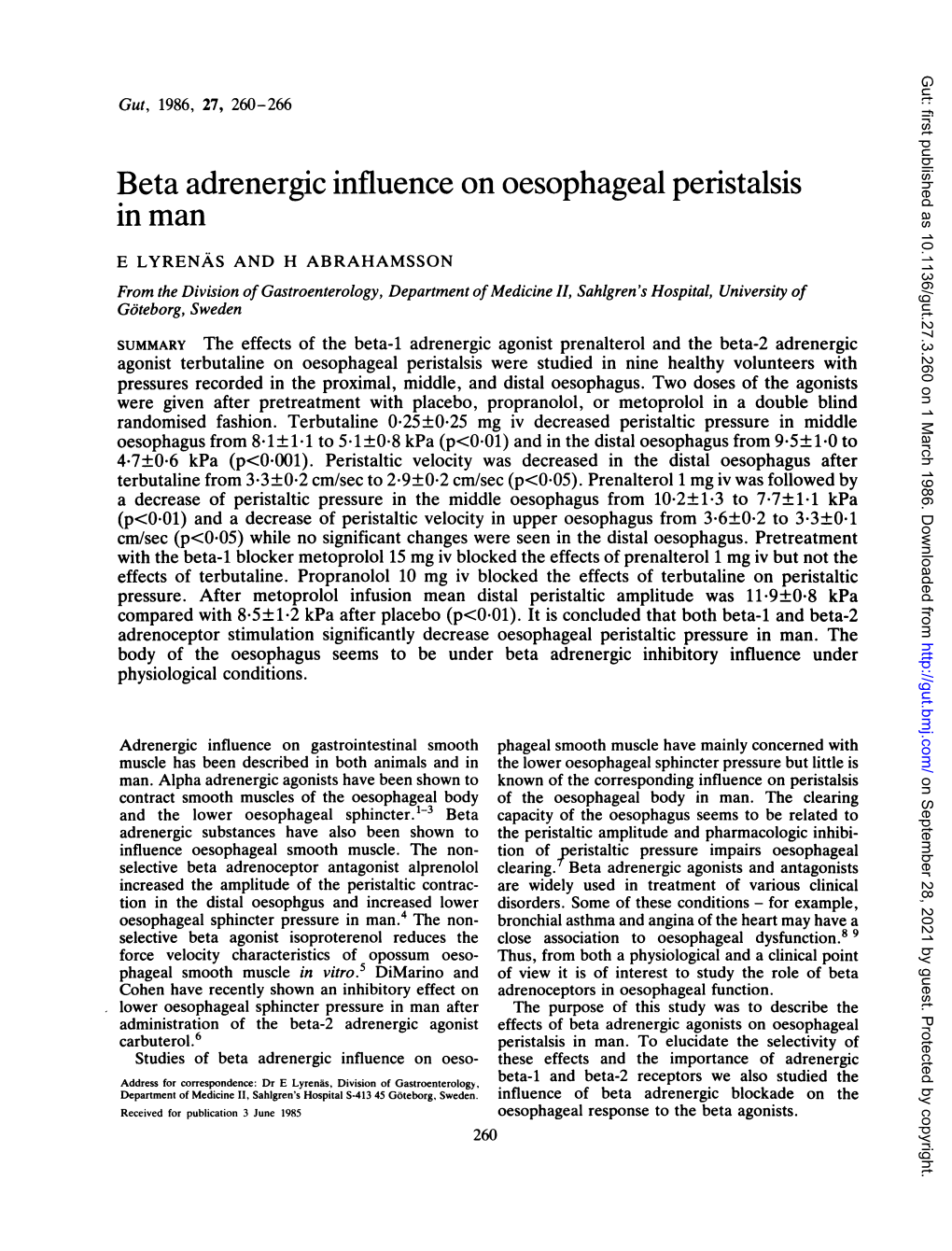 Beta Adrenergic Influence on Oesophageal Peristalsis in Man