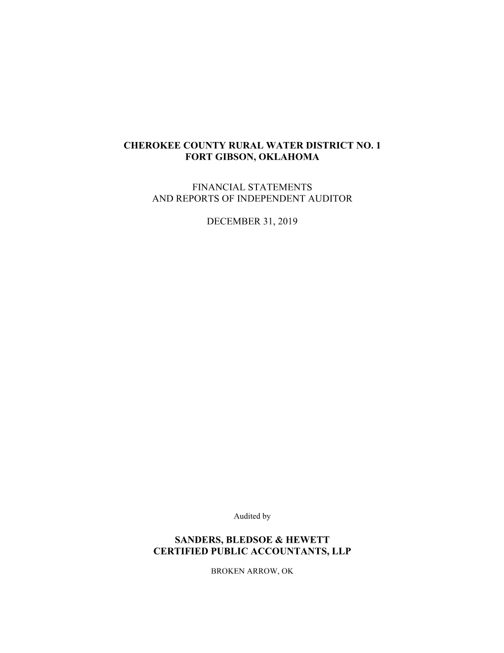 Cherokee County Rural Water District No. 1 Fort Gibson, Oklahoma