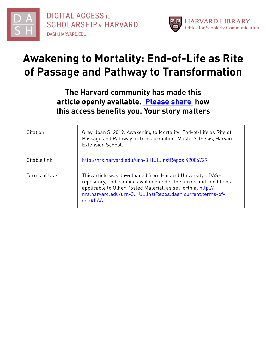 Awakening to Mortality: End-Of-Life As Rite of Passage and Pathway to Transformation